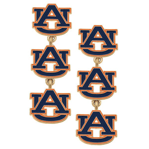 Auburn Tigers Triple Drop Enamel Earrings in Navy/Burnt Orange