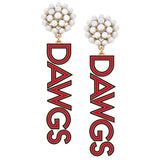 Georgia Bulldogs Pearl Cluster Outline Enamel Drop Earrings