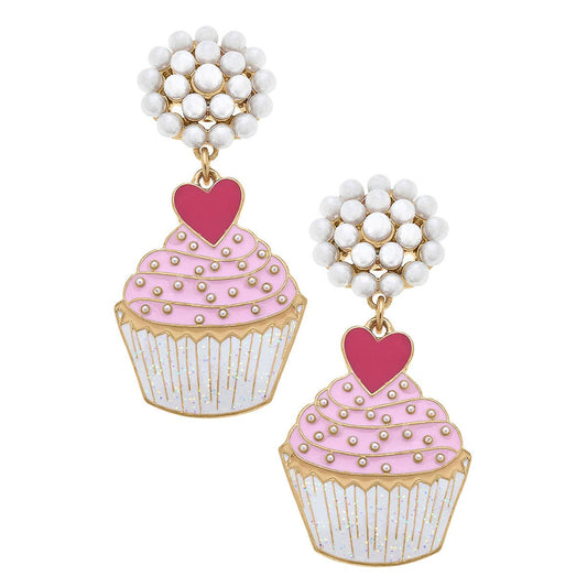 Love Cupcake Enamel Earrings in Pink & Fuchsia