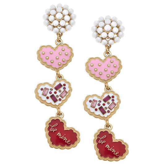 Valentine's Day Linked Heart Boxes Enamel Earrings in Multi