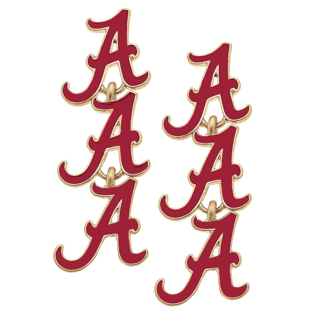 Alabama Crimson Tide Triple Drop Enamel Earrings in Crimson