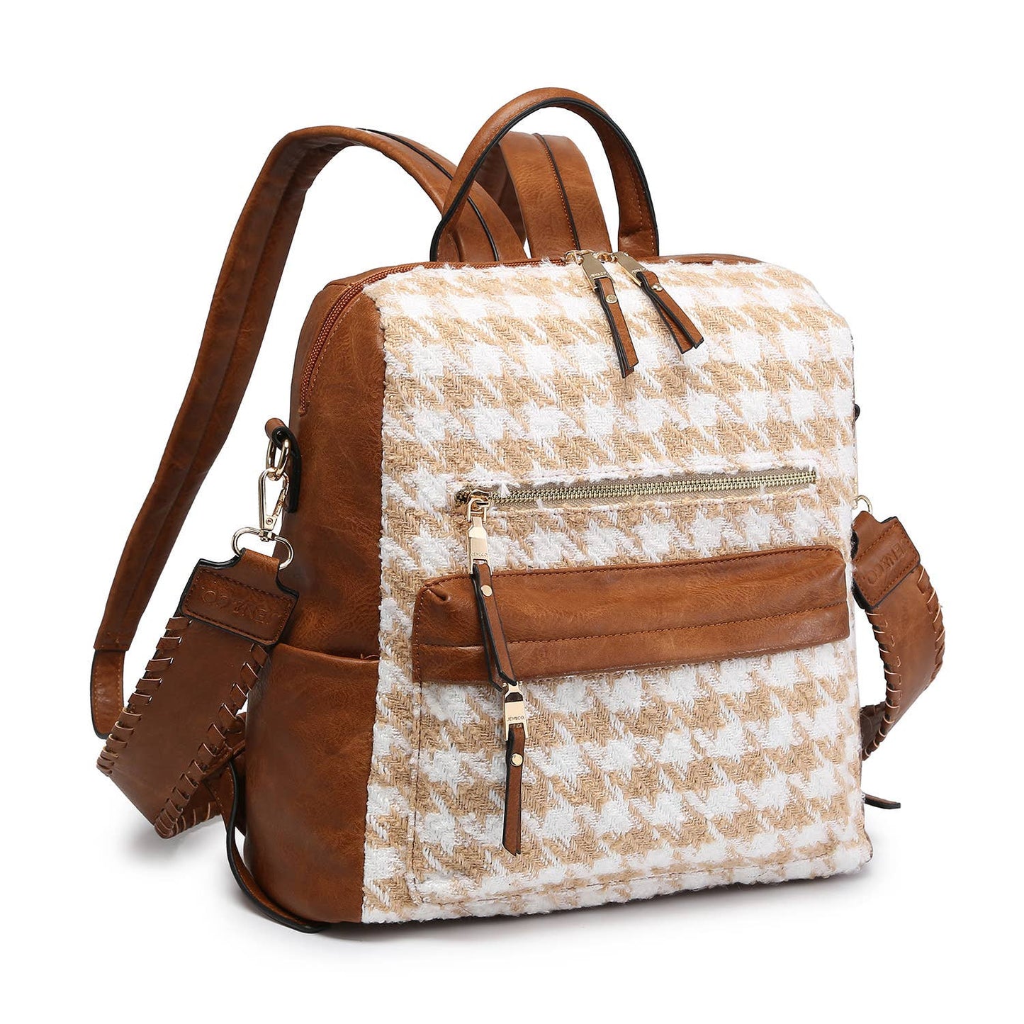 Black and White Houndstooth Backpack w/ Removable Strap