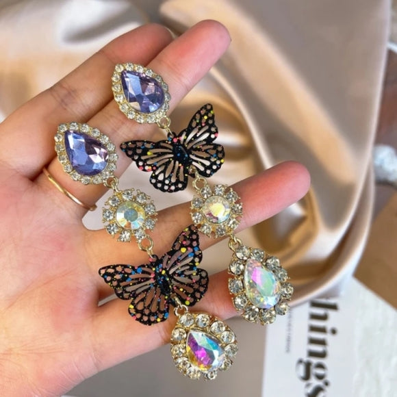 Rhinestone Butterfly Drop Earrings