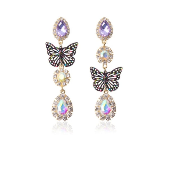 Rhinestone Butterfly Drop Earrings